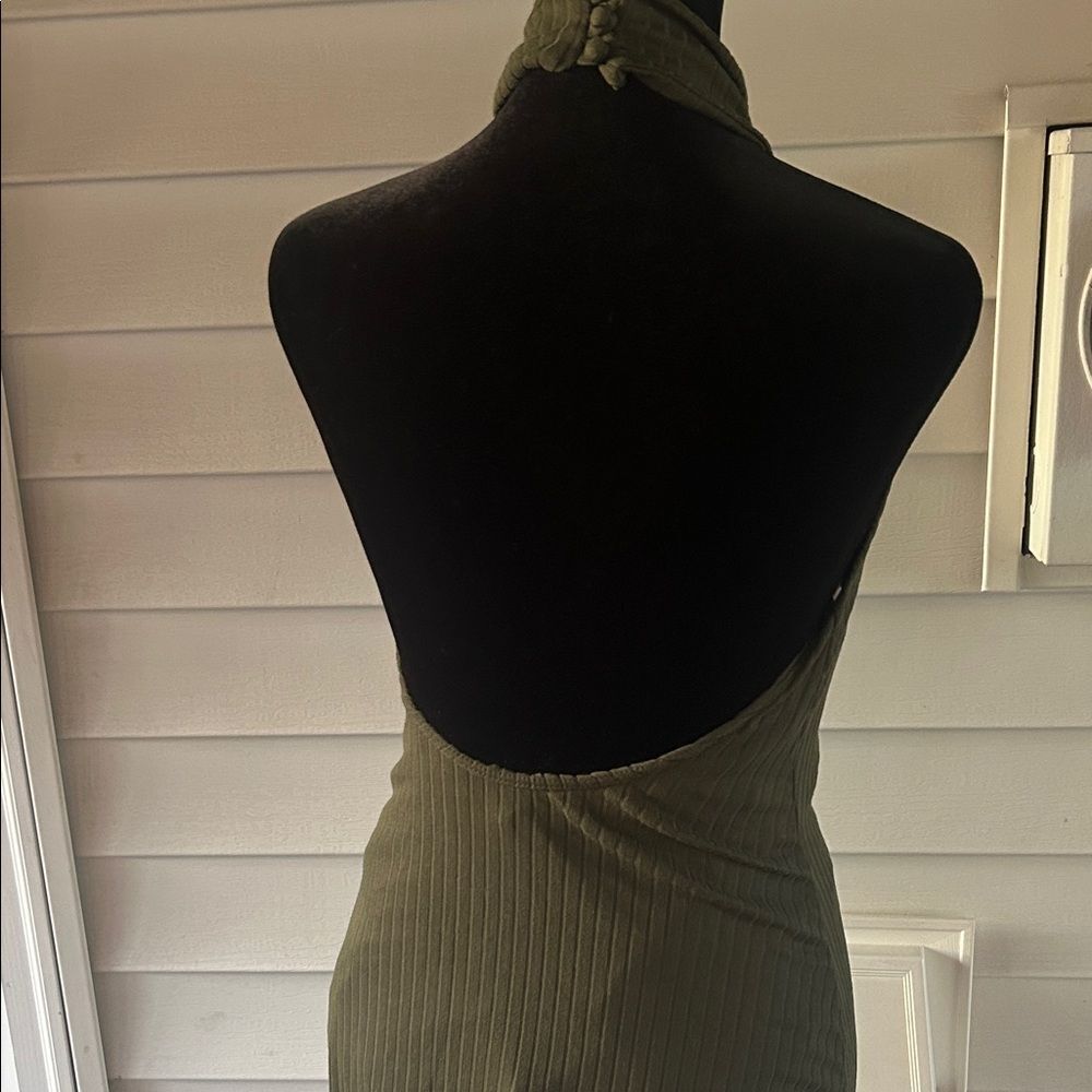 Lulu's Olive Ribbed Halter Mini Dress  C - Picture 5 of 5